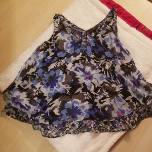 Blue floral swing tank shell blouse